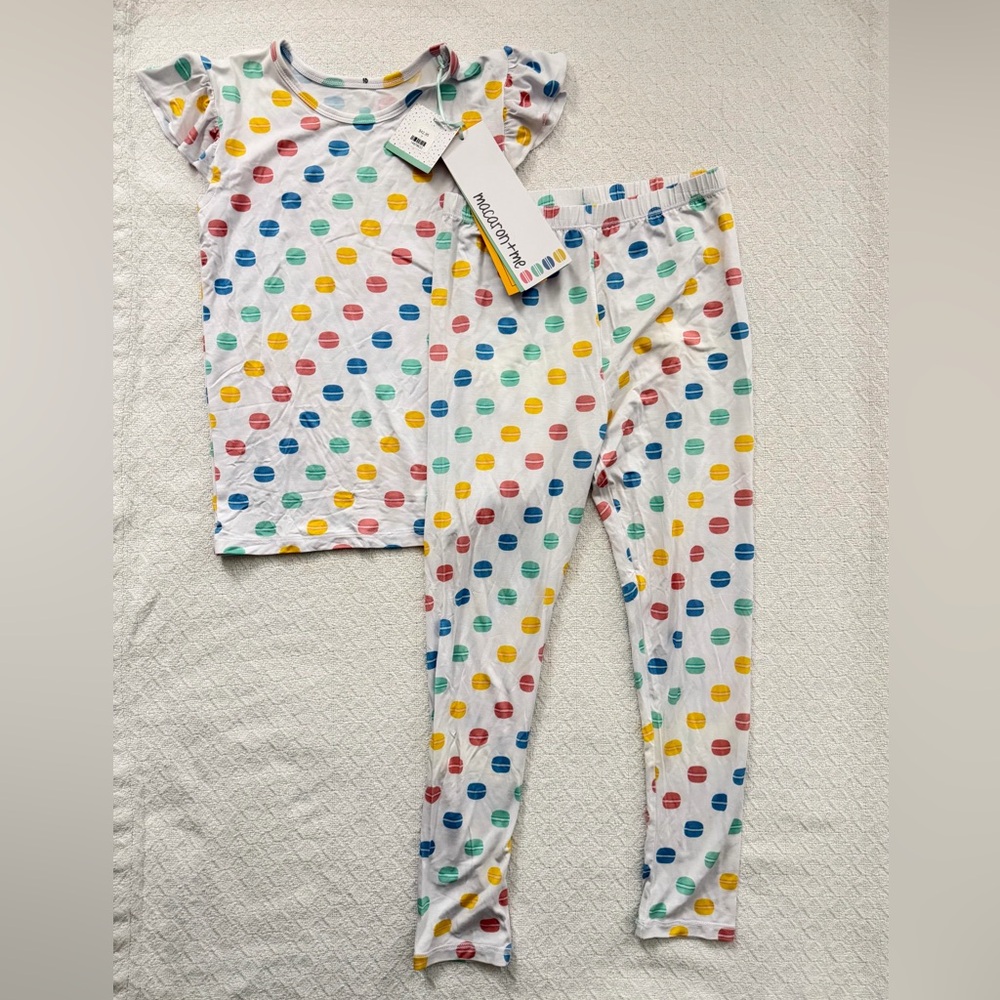 Macaron + Me Classic Macaron Bamboo Short Sleeve and Pants Pajama Set NWT